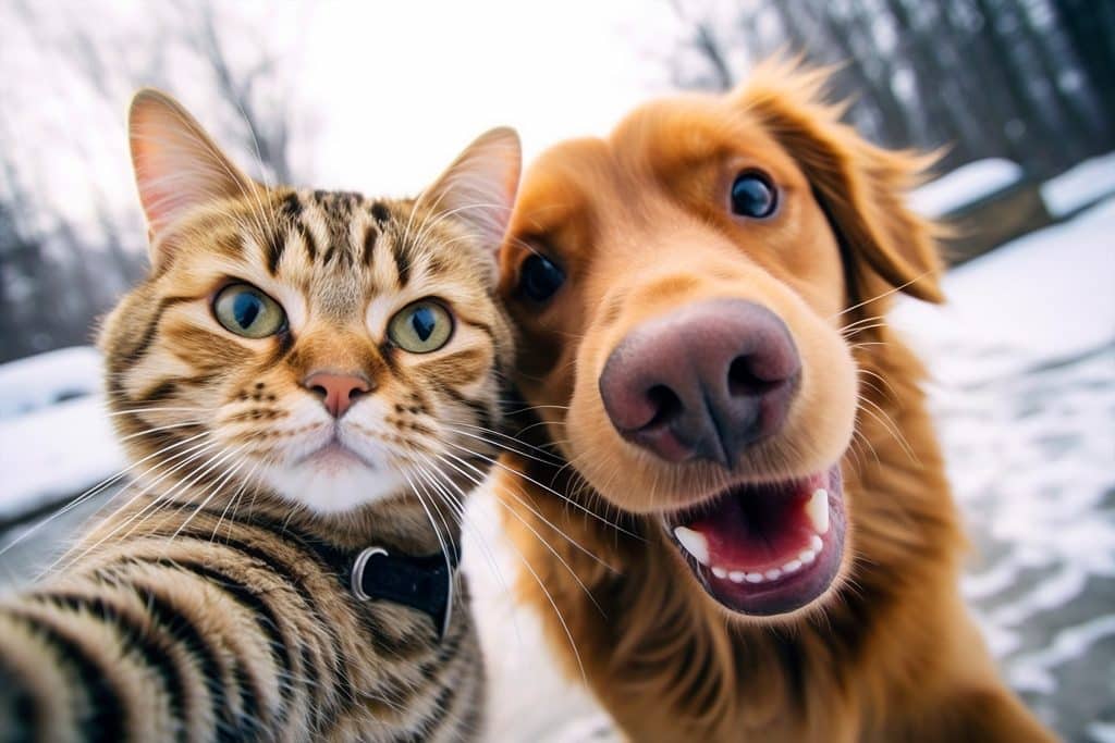Un chien et un chat côte à côte, heureux et en bonne santé